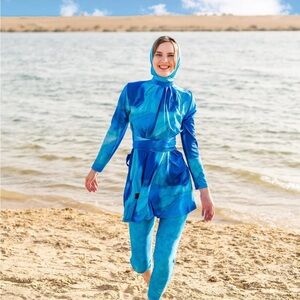 Blue 4 piece modest swimwear set Pistage